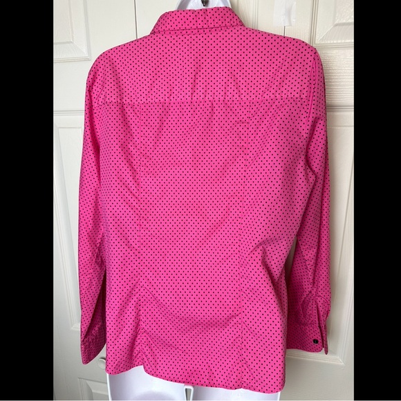 FOXCROFT Wrinkle Free Fitted Pink Black Polka Dot Button Down Blouse Top Shirt - Picture 5 of 9